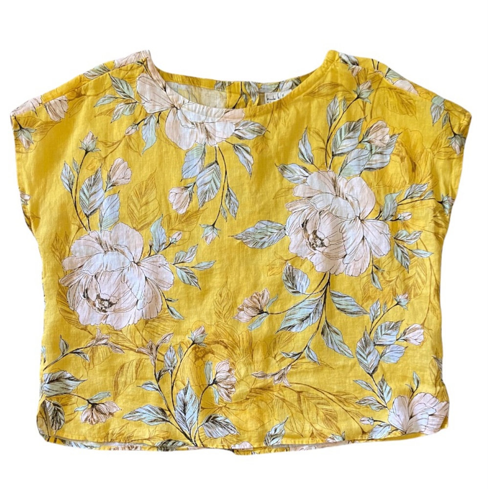 Nicole Miller Cropped Linen Floral Shirt